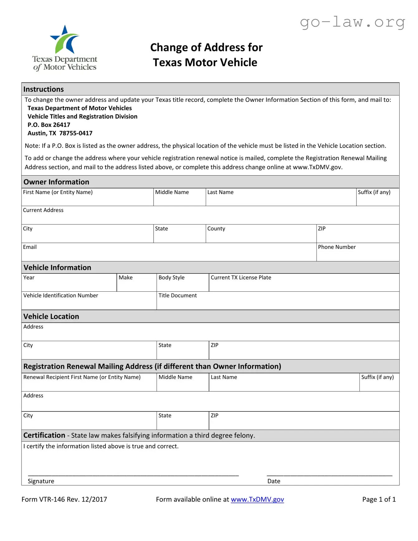 Download Vtr 146 Form in PDF