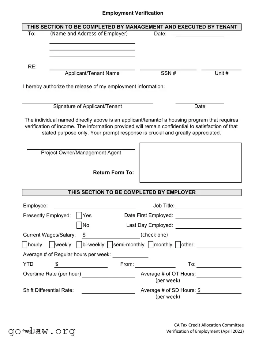 Download Employment verification form Form in PDF
