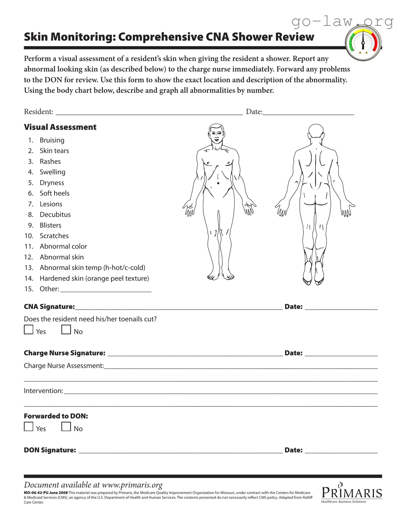 Download Cna Shower Sheets Form in PDF