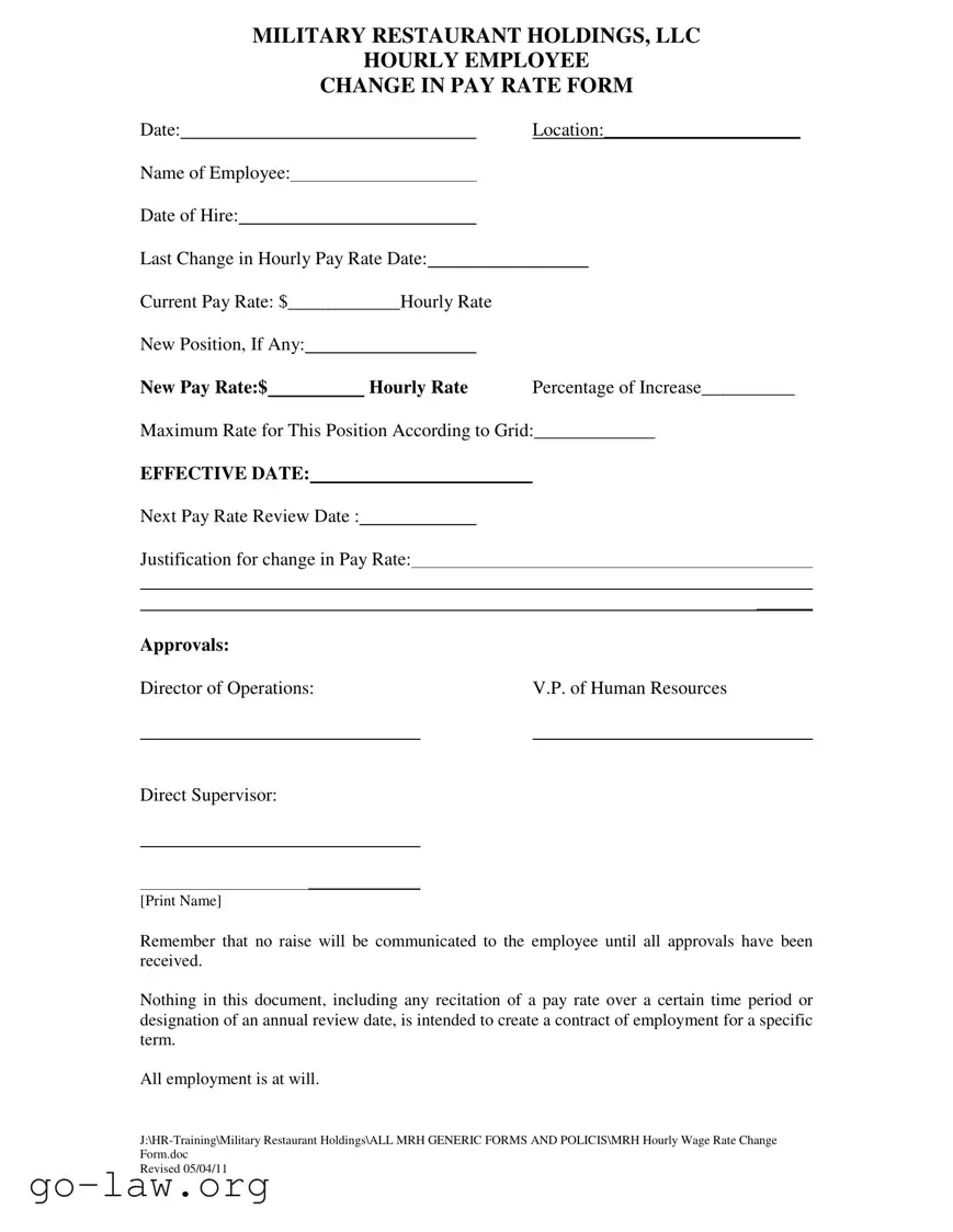 Download Change Pay Rate Form in PDF