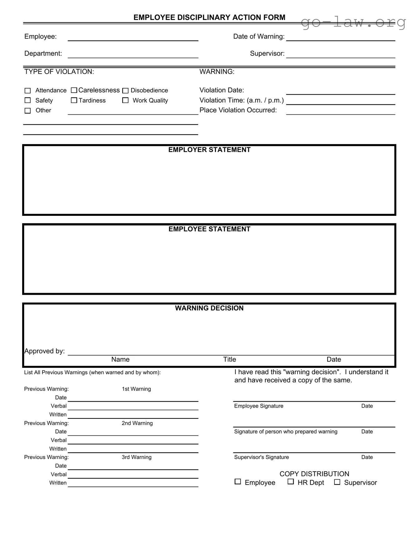 Download Disciplinary Action Form in PDF
