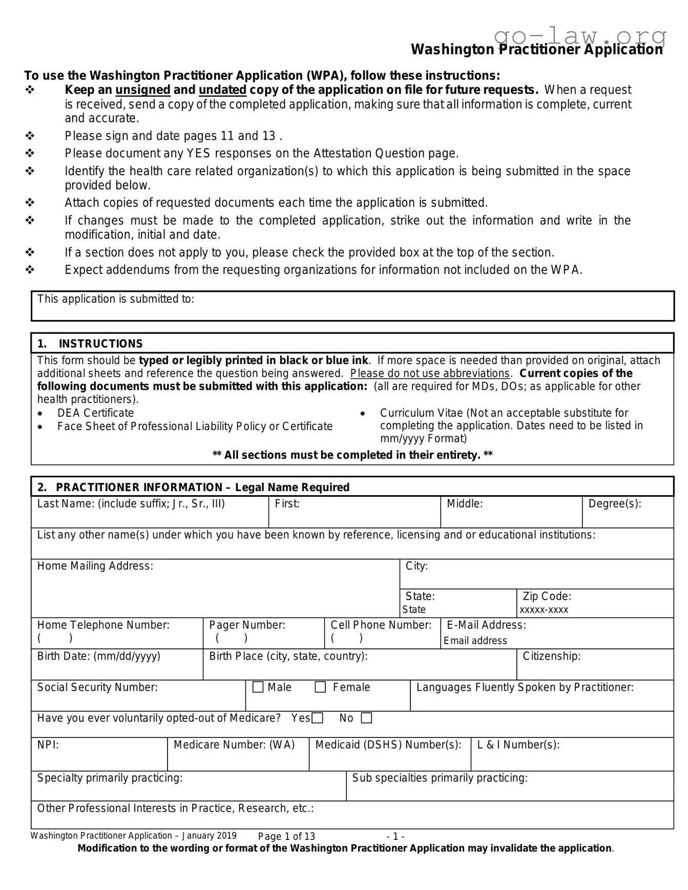 Download Wa Practitioner Application Form in PDF