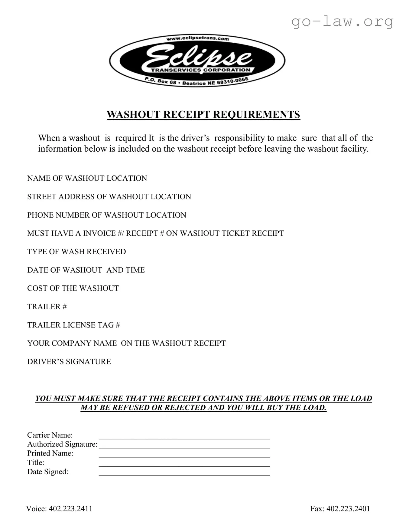 Download Trailer Washout Ticket Form in PDF