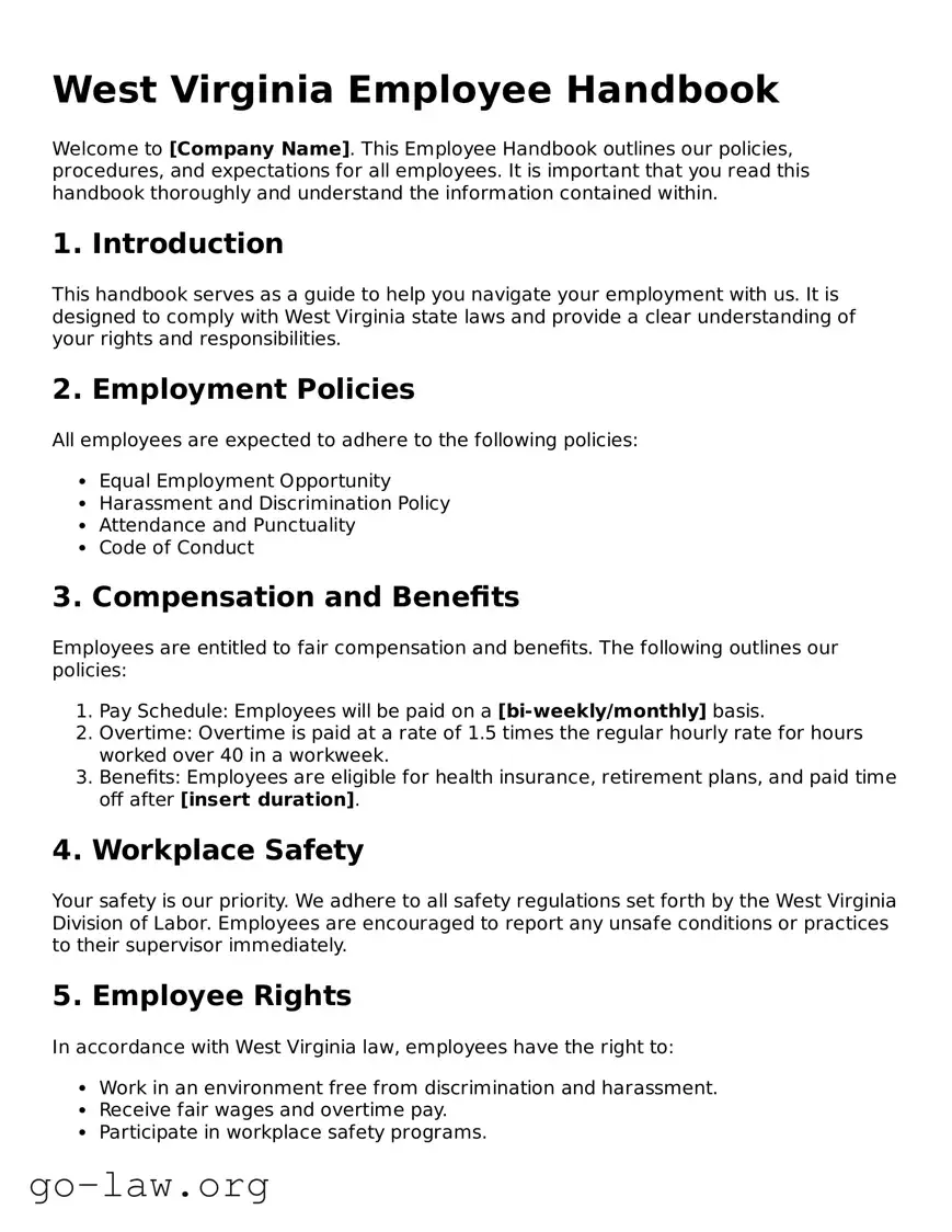 Fillable West Virginia Employee Handbook Form