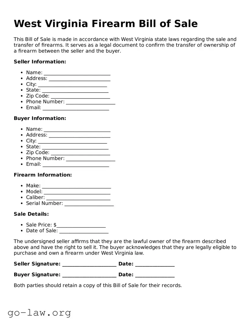 Fillable West Virginia Firearm Bill of Sale Form