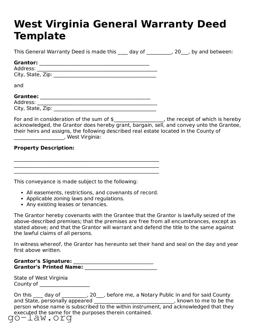 Fillable West Virginia Deed Form