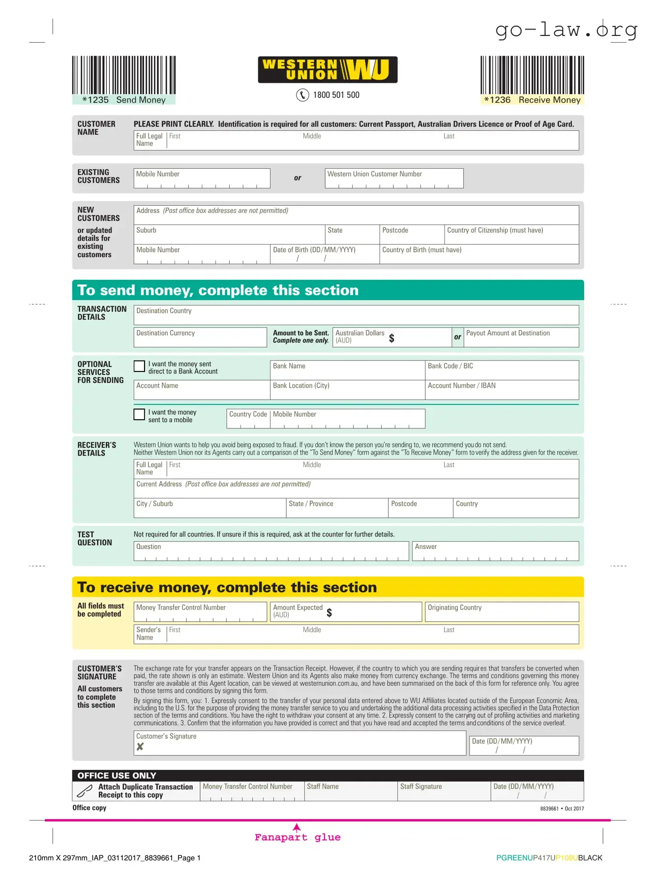 Download Western Union Form in PDF