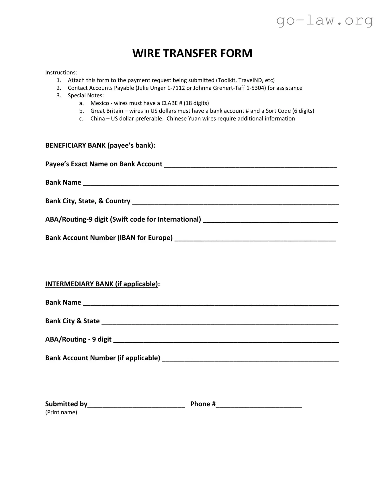 Download Wire Transfer Form in PDF
