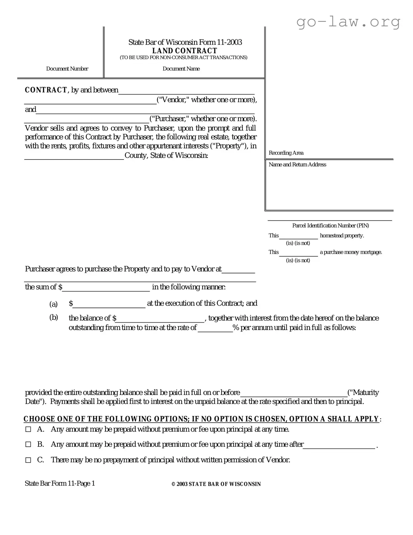 Download Wisconsin Land Contract Form in PDF