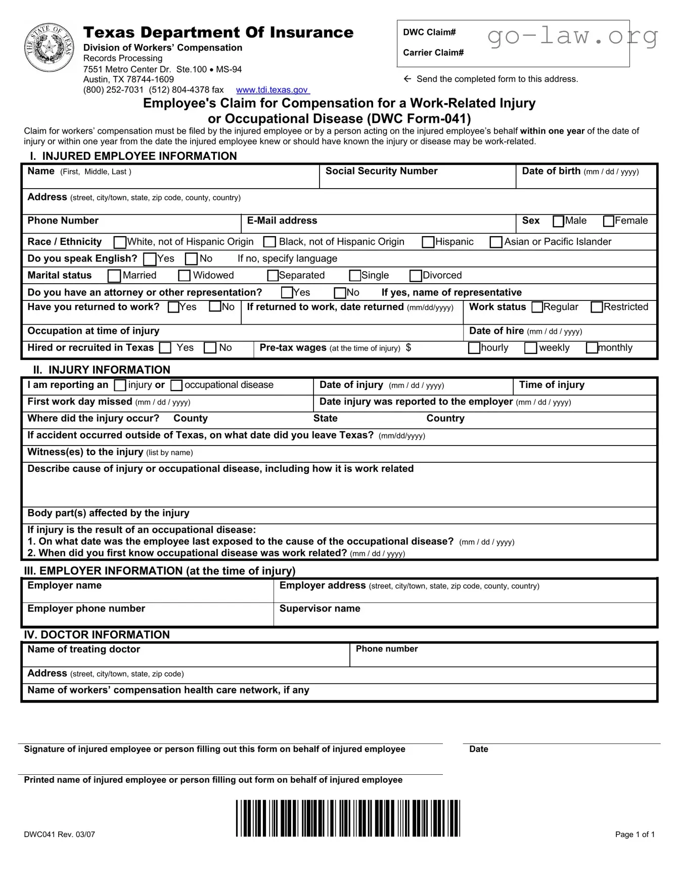 Download Dwc 041 Form in PDF
