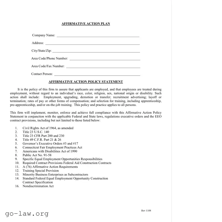 Download Affirmative Action Plan Form in PDF