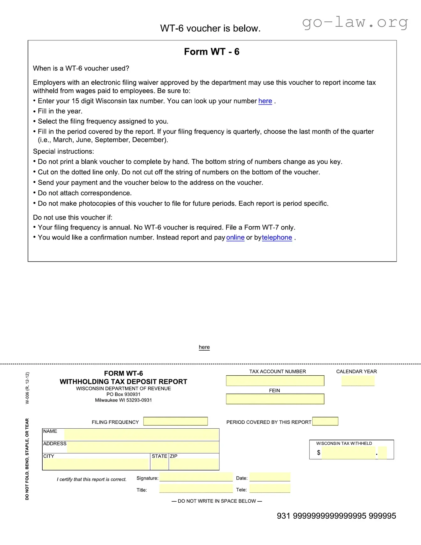 Download Wisconsin Wt 6 Withholding Form in PDF