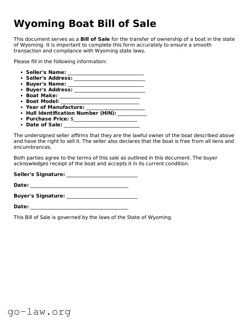 Fillable Wyoming Boat Bill of Sale Form