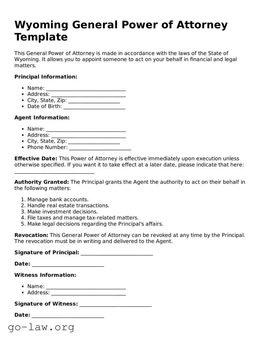 Fillable Wyoming General Power of Attorney Form