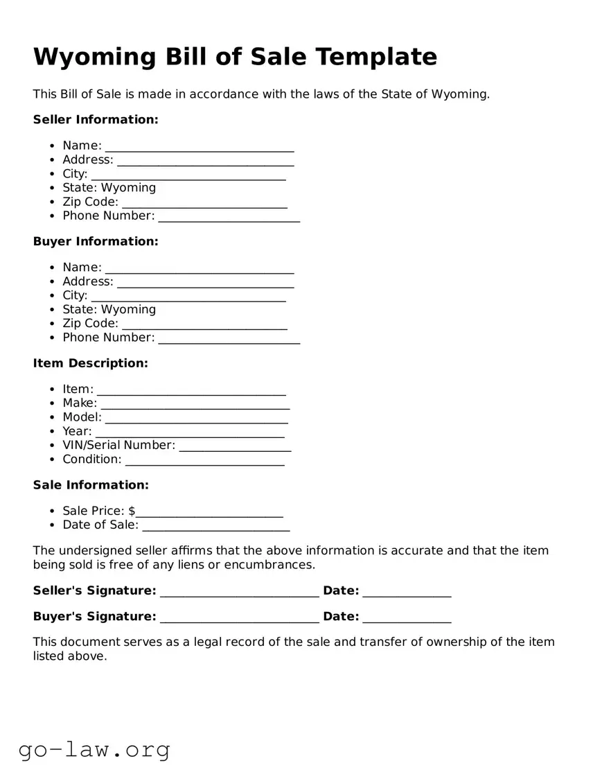 Fillable Wyoming Bill of Sale Form
