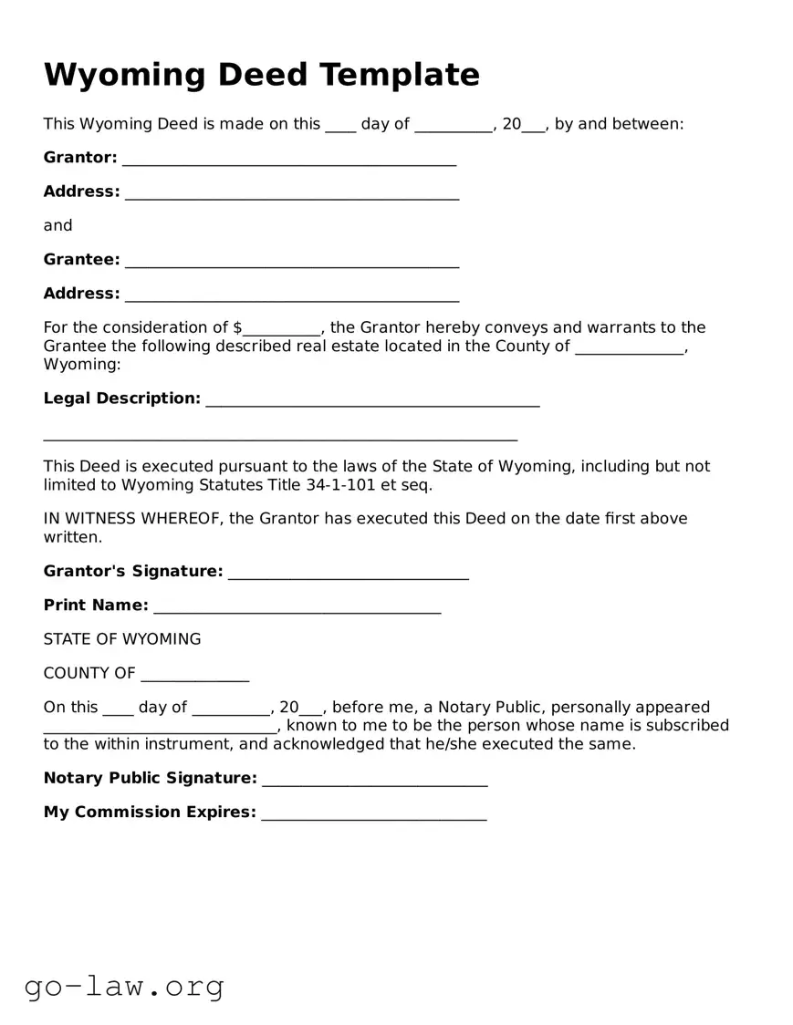 Fillable Wyoming Deed Form