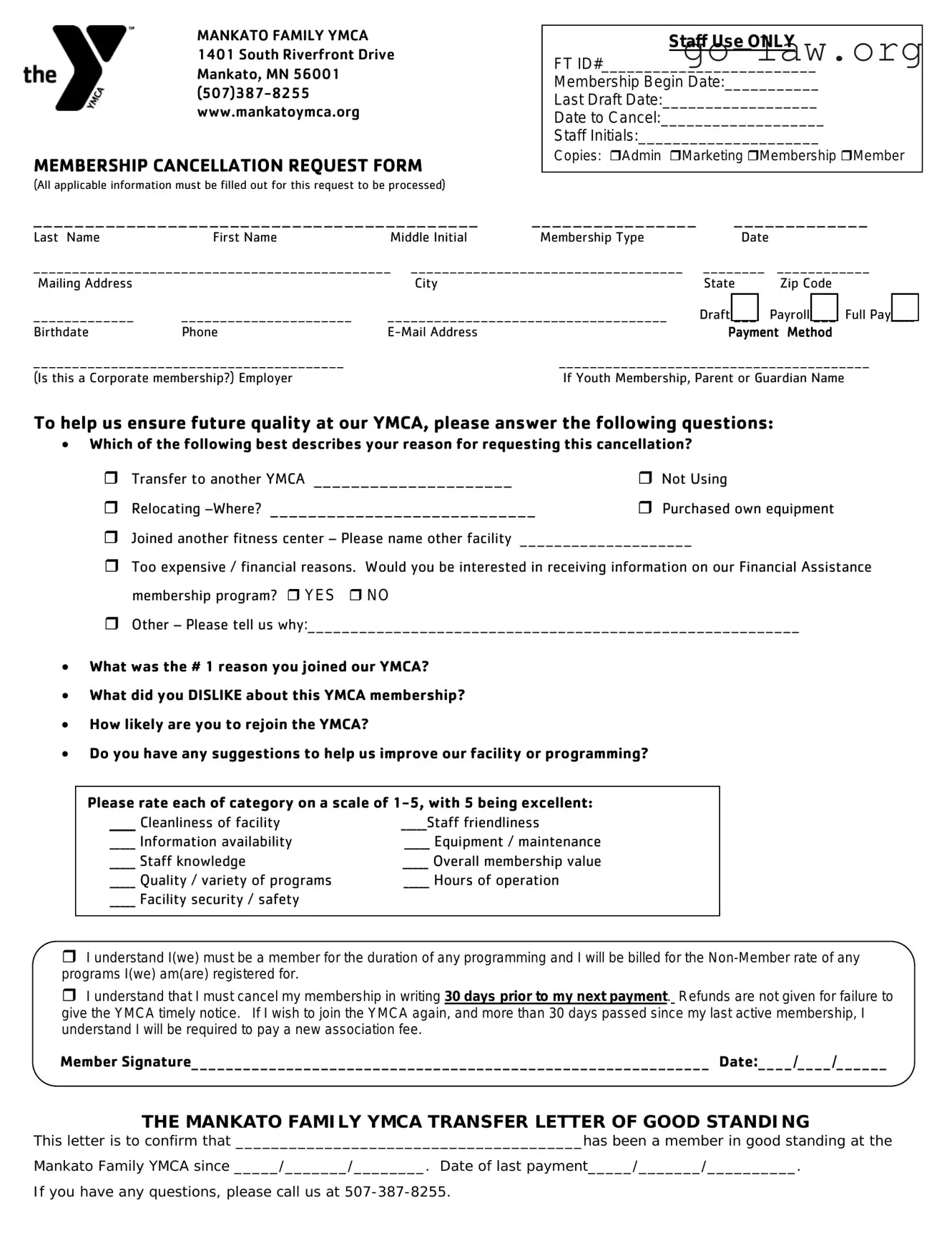 Download Ymca Member Cancellation Letter Form in PDF