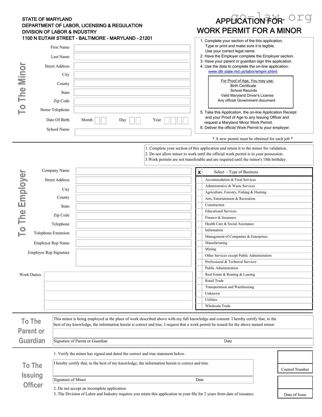 Download Workers Permit Maryland Form in PDF